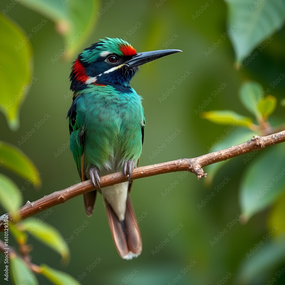 Fototapeta premium the coppersmith barbet on the branch