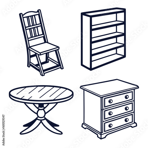 Chair table shelf dresser icons furniture