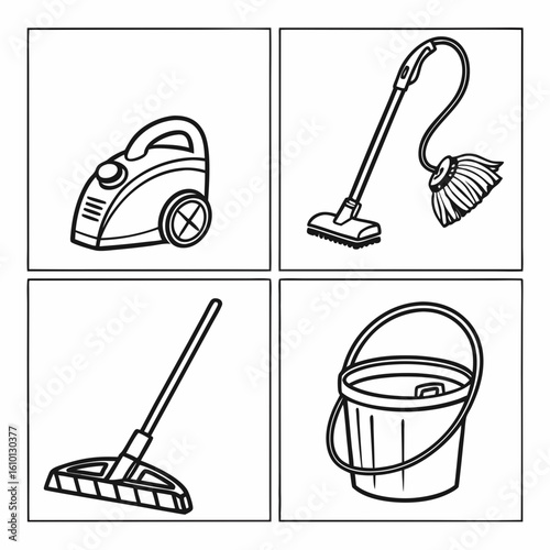 Cleaning tools assortment vacuum broom mop bucket vacuum cleaner
