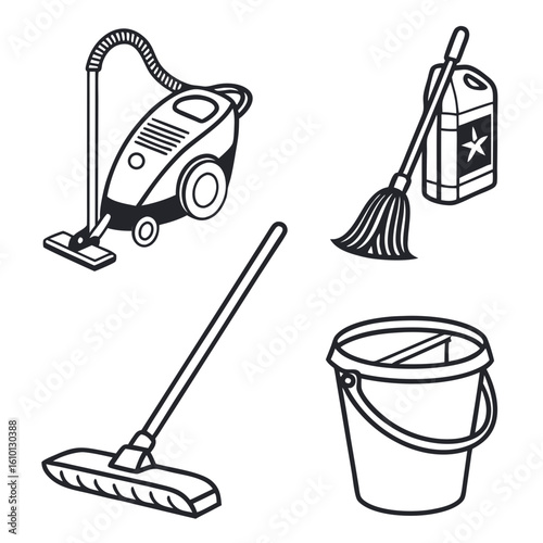 Cleaning tools vacuum broom mop bucket cleaning liquid