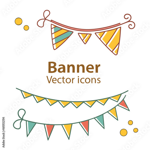 Festive bunting and banner icons flags party