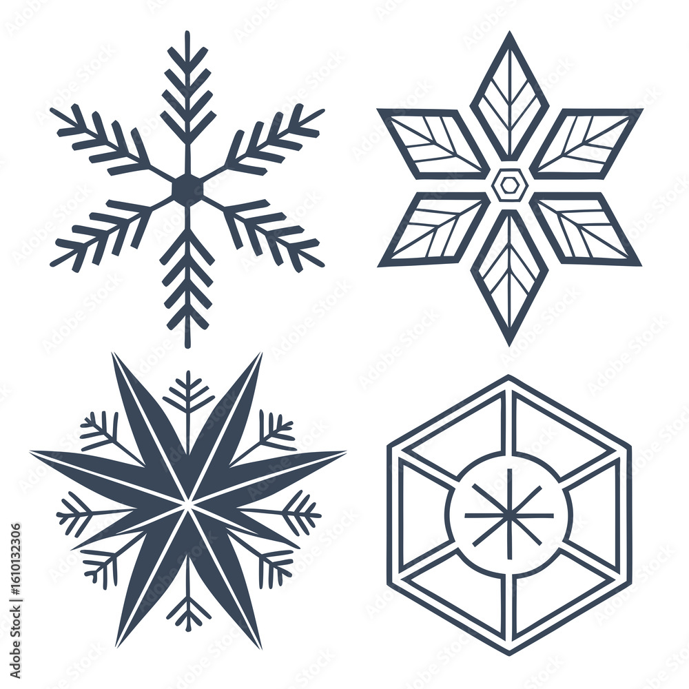 Obraz premium Geometric snowflake icons in dark blue winter cold