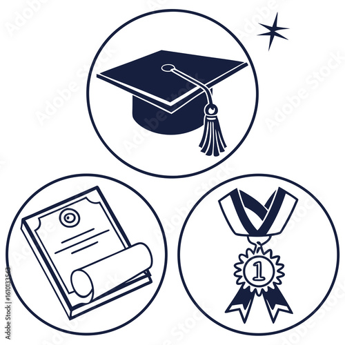 Graduation cap certificate medal star mortarboard tassel