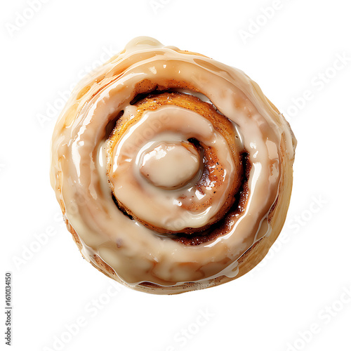 Top View of a Glazed Cinnamon Roll with Swirled Layers