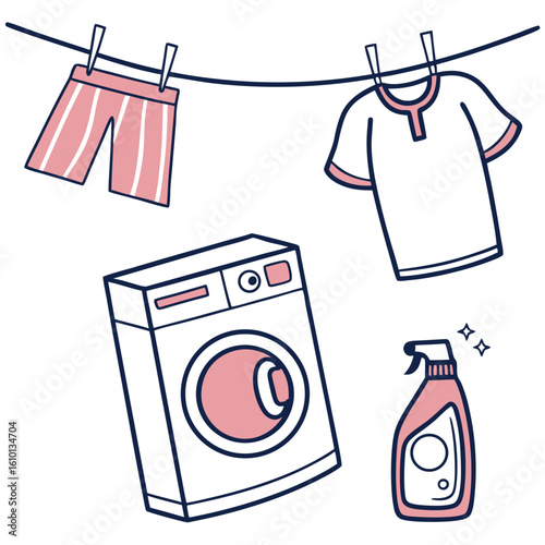 Laundry day clothes washing machine detergent spray bottle