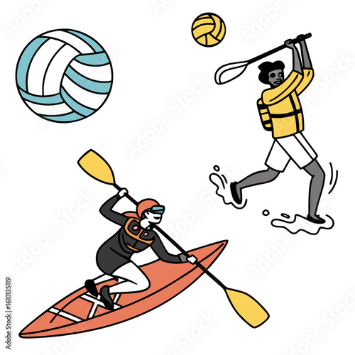 Kayaking and paddle boarding beach activities volleyball