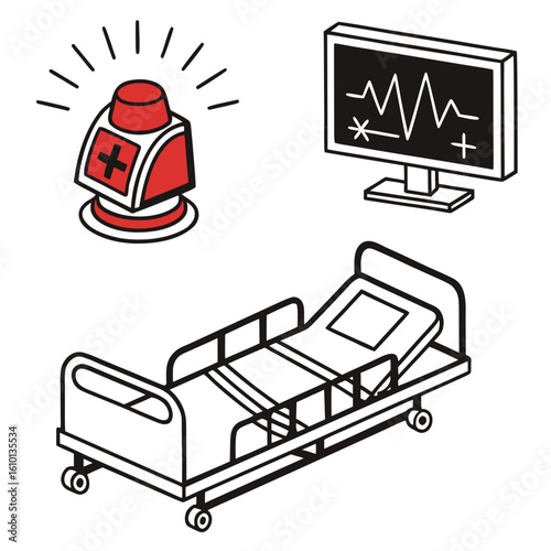 Medical Icons Emergency Siren Monitor Bed healthcare hospital