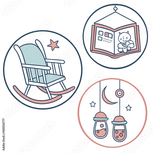 Nursery icons rocking chair storybook mobile baby