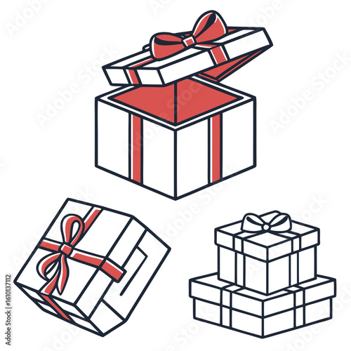 Open Wrapped Stacked Gift Boxes Red Ribbon present