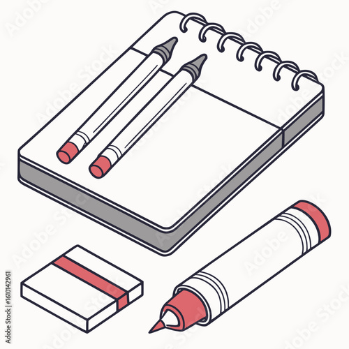 Sketchpad with crayons eraser and marker art supplies