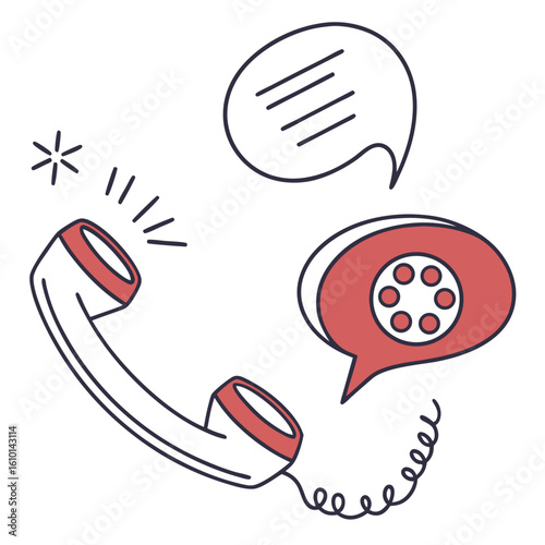 Telephone handset with speech bubbles communication