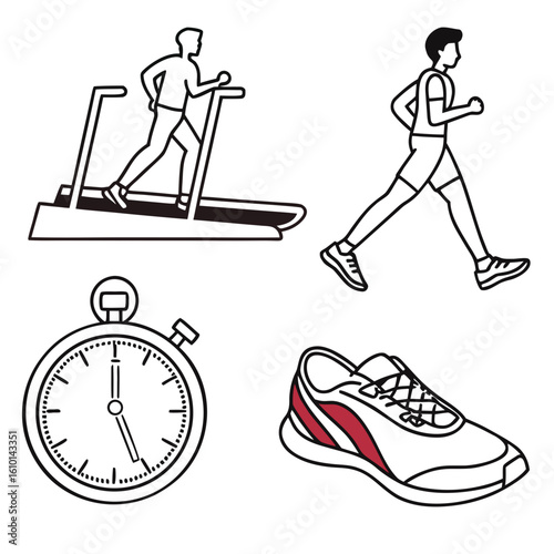 Treadmill runner stopwatch and sneaker running cardio