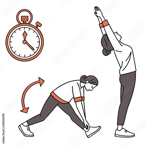 Woman stretching and warm up with timer exercise fitness