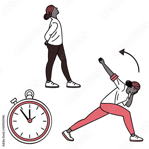 Woman stretching and warm up with timer exercise fitness