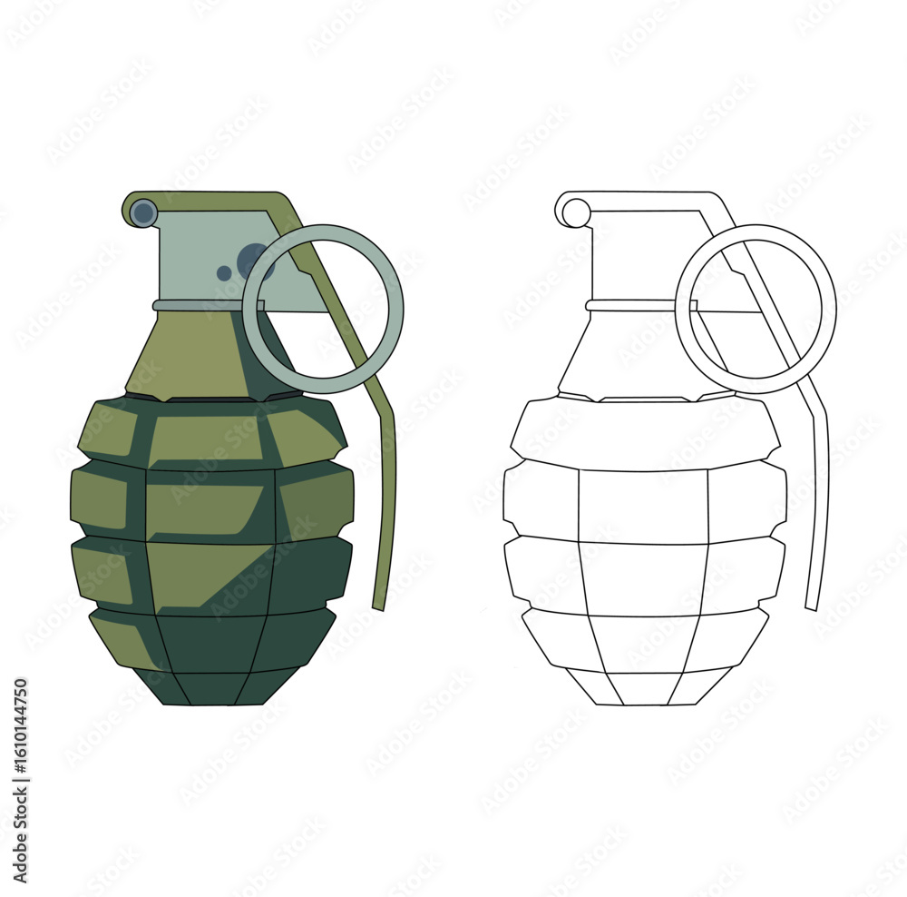 Fototapeta premium Cartoon Coloring Art Green Grenade Simple Design Icon Digital 