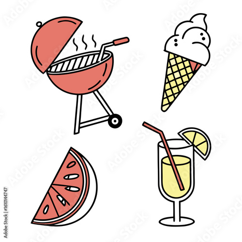 Summer barbecue ice cream watermelon drink grill cone