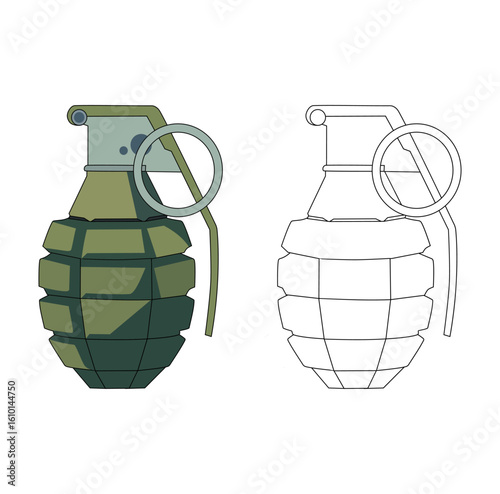 Cartoon Coloring Art Green Grenade Simple Design Icon Digital 