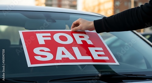 Placing for Sale Sign on Car Windshield for Resale