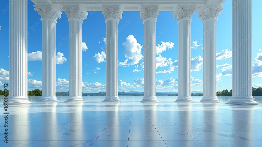 Fototapeta premium Classical columns under a bright blue sky