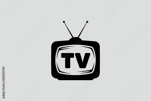 Retro television set with tv text on screen in a sketchy style