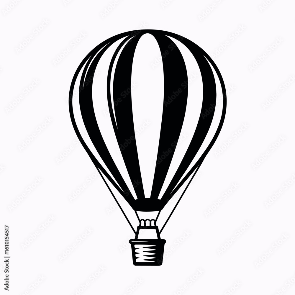 Naklejka premium Striking black and white illustration of a classic hot air balloon