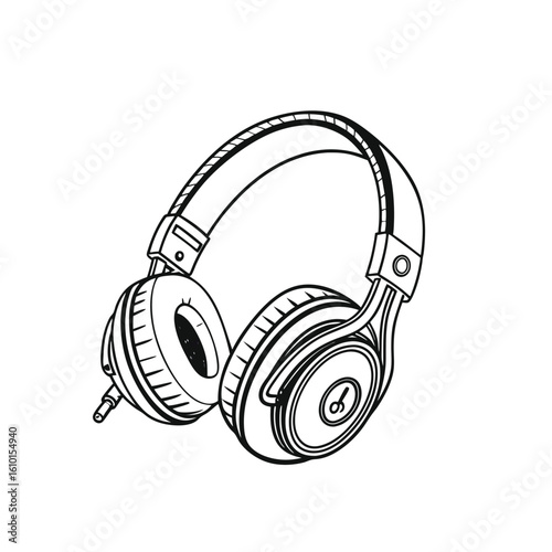 Headphones with Music Notes Vector Icon – Black and White Audio Illustration