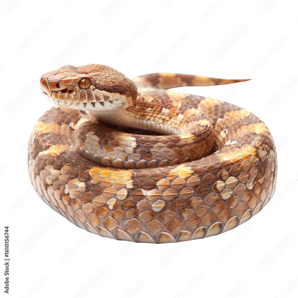 Fototapeta premium Small snake coiled, tan and brown scales