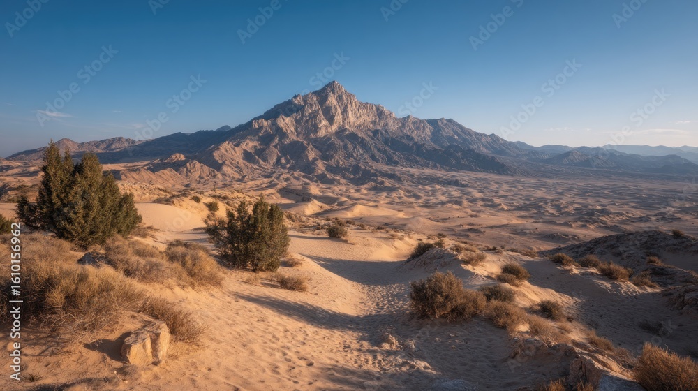Fototapeta premium Spectacular mountain landscape scenery with desert and clear blue sky backdrop
