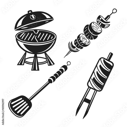 Barbecue grill spatula skewer meat vector