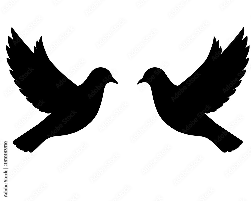 Obraz premium Two Black Pigeons Facing Each Other Icon Logo