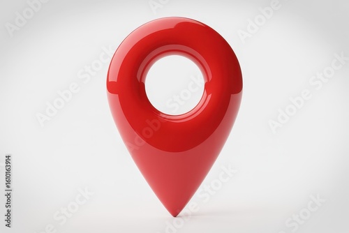 Shiny red location pin icon with a subtle gradient on a clean white background