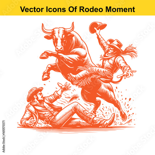 Rodeo Clown Saving Cowboy – Western Heroic Moment Vector
