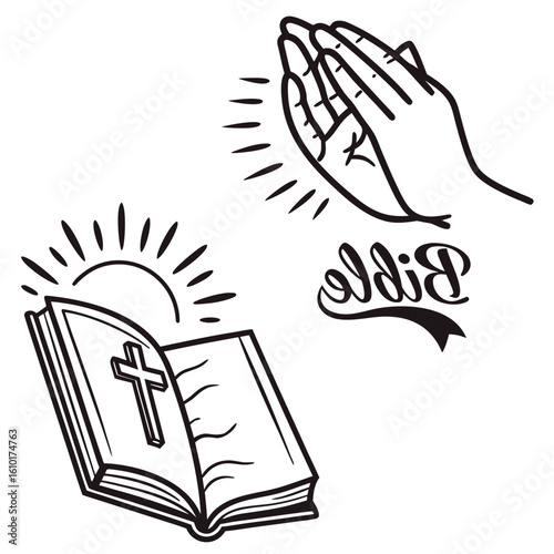 Open Bible with Cross and Praying Hands open book faith
