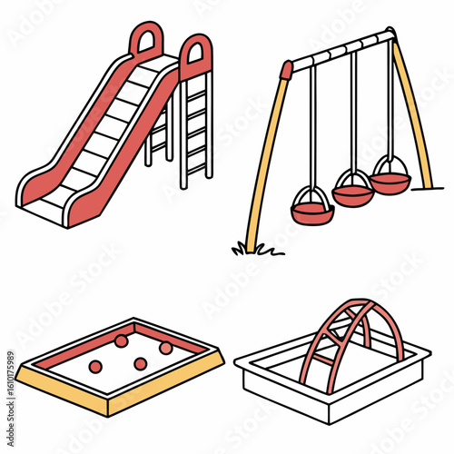 Playground equipment slide swings sandbox climbing frame