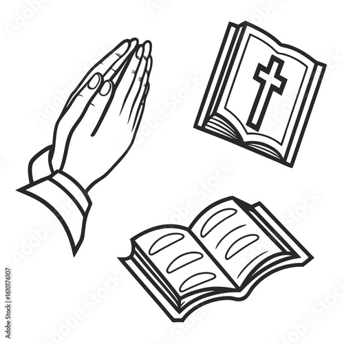 Praying hands and open books bible prayer