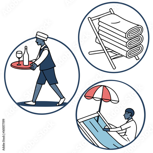 Resort service icons showing poolside service vector