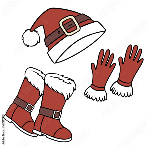 Santa hat boots and gloves christmas