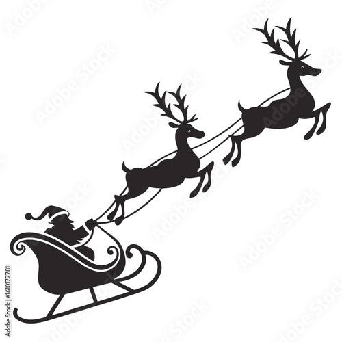 Santa sleigh pulled by reindeer christmas holiday