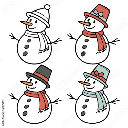 Snowmen with hats and scarves snowman winter