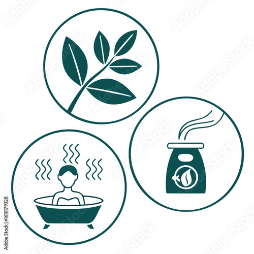 Spa wellness icons leaf bath aroma diffuser vector
