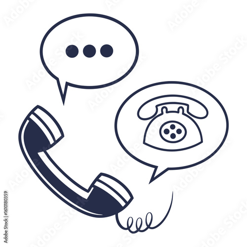 Telephone handset with chat bubbles communication speech bubble