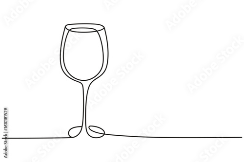 One line wine glass illustration with editable stroke vector, minimal glassware and bar icon