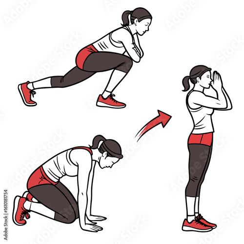Woman exercising push up squat sit up exercise fitness