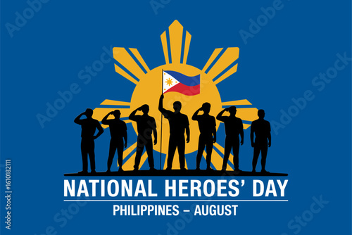 National Heroes Day creative poster with sun and fist, Philippines, unity and courage, unique tribute, vector design illustration