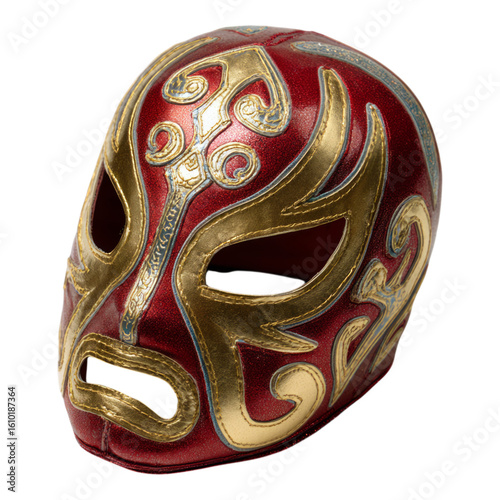 Red and Gold Decorative Mask with Intricate Design