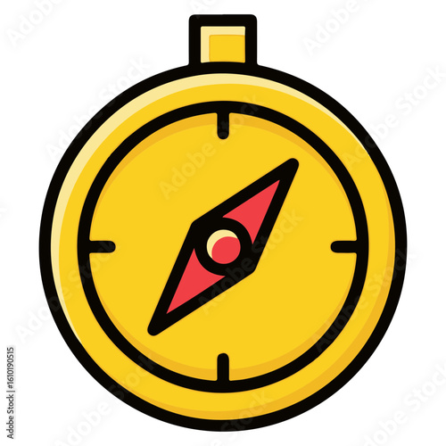 A simple, cartoon-style illustration of a yellow compass, showing a red directional arrow.