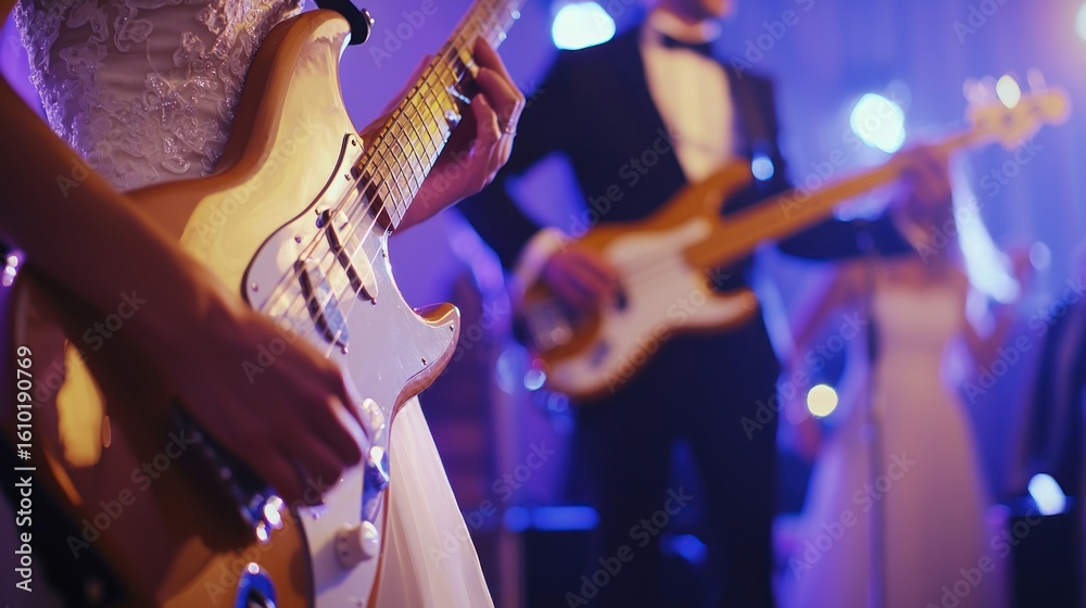 Naklejka premium A wedding band playing a romantic tune during a reception dance