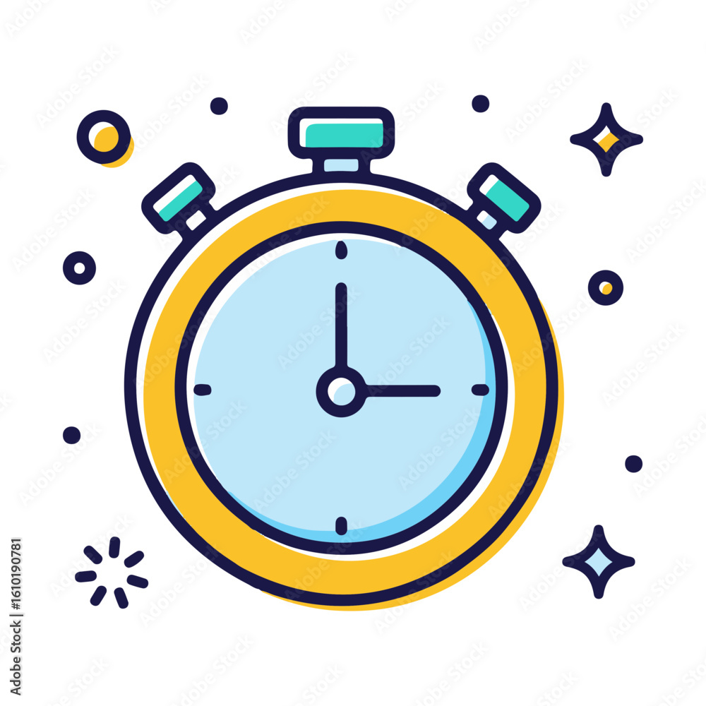 Obraz premium A stylized illustration of a stopwatch showing time measurement, with sparkling effects.