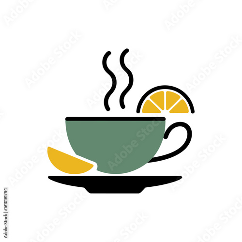 teacup with lemon slice vector illustration cool drink
