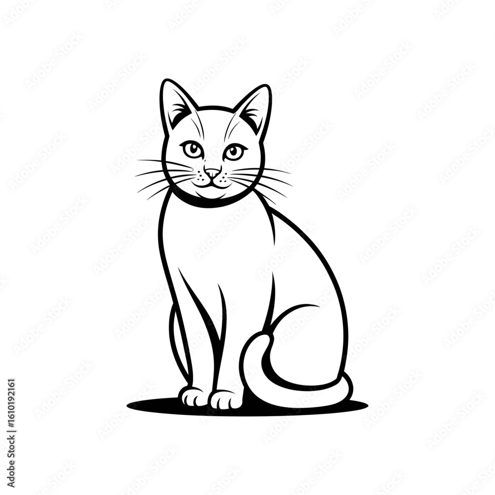 Obraz premium sitting cat silhouette black and white animal pet illustration